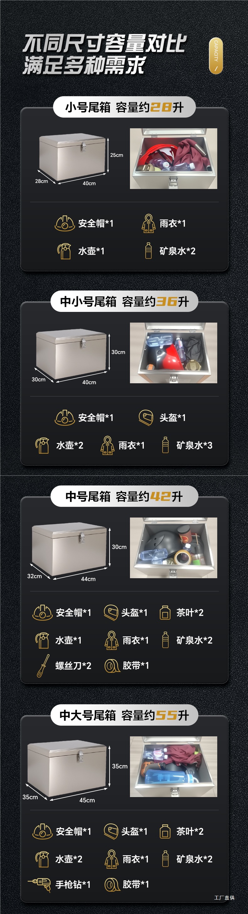Motorcycle Electric Vehicle Rear Trunk 304 Stainless Steel Waterproof Delivery Box Universal Tool Peihui