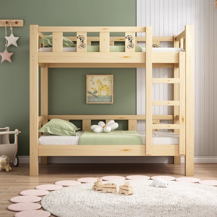 Cama de jardín de infantes, cama de almuerzo, cama de siesta para estudiantes de la escuela primaria, cama de madera maciza, cama de altura baja, cama de doble capa