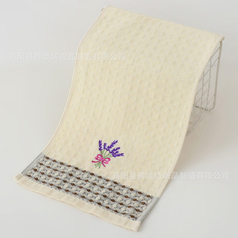 Amazon Duoduo Xiyin ワッフル ラベンダー刺繍 ポリエステル コットン キッチン ディッシュタオル ディナー用バーコードを貼り付ける|undefined