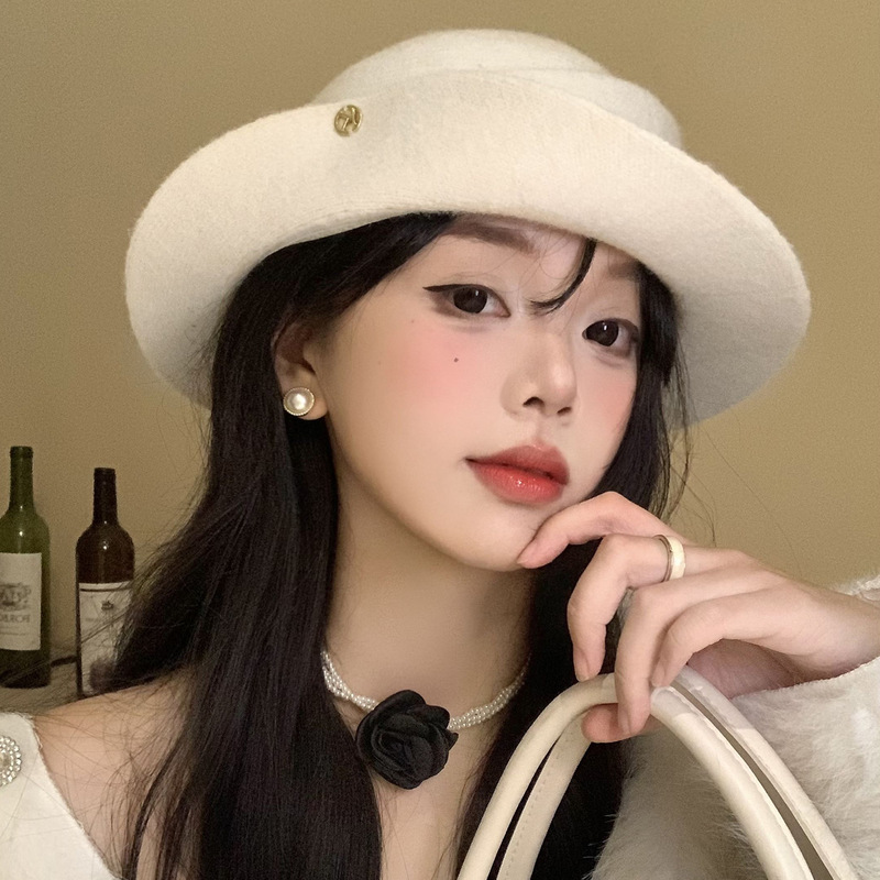 赫本风优雅礼帽女秋冬法式复古优雅气质卷边贝雷帽名媛千金风帽子|undefined