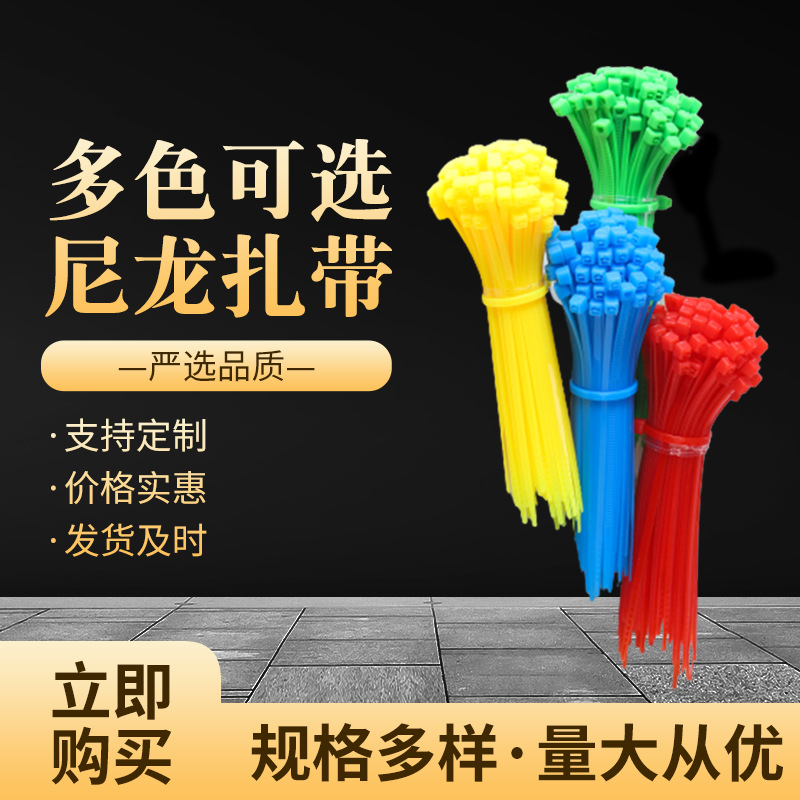 厂家直供全系塑料自锁式尼龙扎带束线带捆扎带耐寒耐高温4.8X100