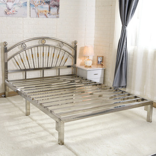 304 Stainless Steel Bed 1.5m Single or Double Bed 1.8m Modern Simple Bed Frame 1.2m Rental Iron Bed