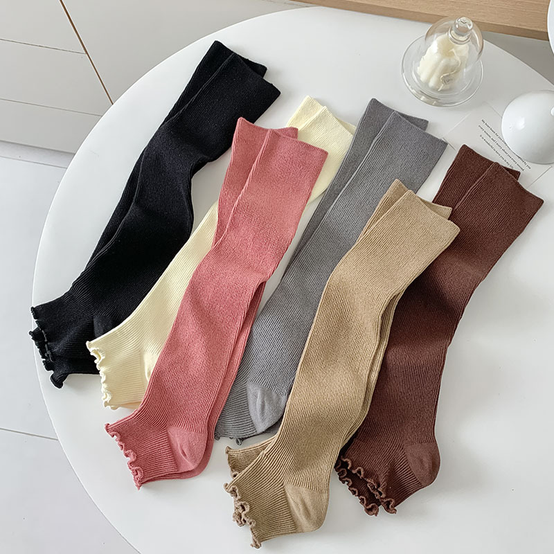 Socks set for women, Japanese girl style solid color vertical strip slimming calf socks for autumn and winter outer wear, sweet and versatile knee-high stockings