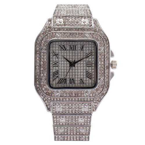 Foreign trade cross-border square starry rhinestone watch quartz watch men's full diamond manufacturer wholesale watches