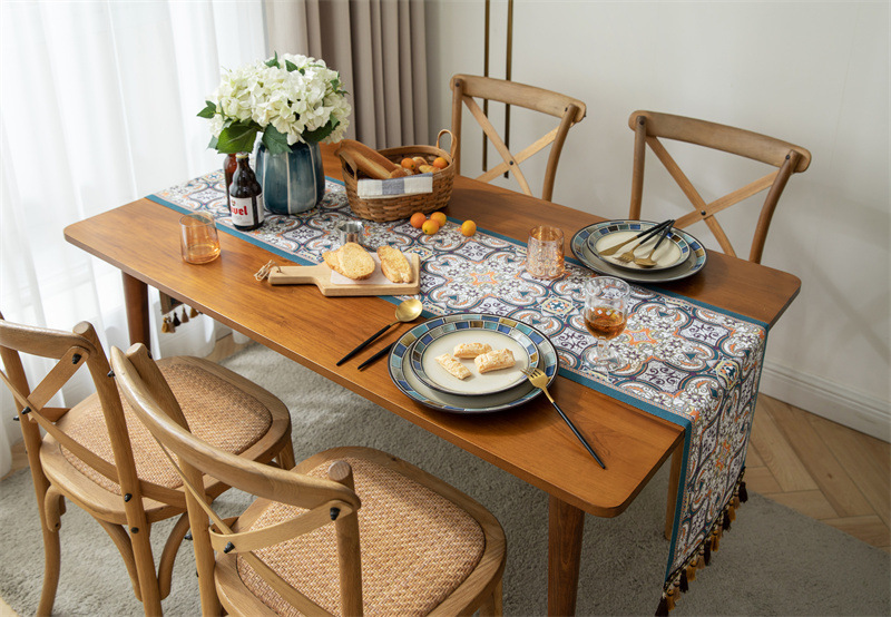 American light luxury retro ethnic style tassel tablecloth table flag bedside flag_voghion.com
