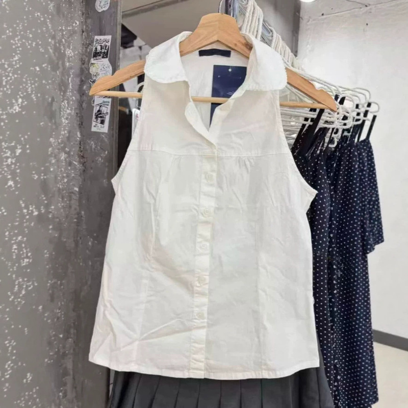 Bm Style American New Style Doll Collar Spicy Girl Sleeveless Shirt for Women Bm French Retro Solid Color Versatile Simple Top