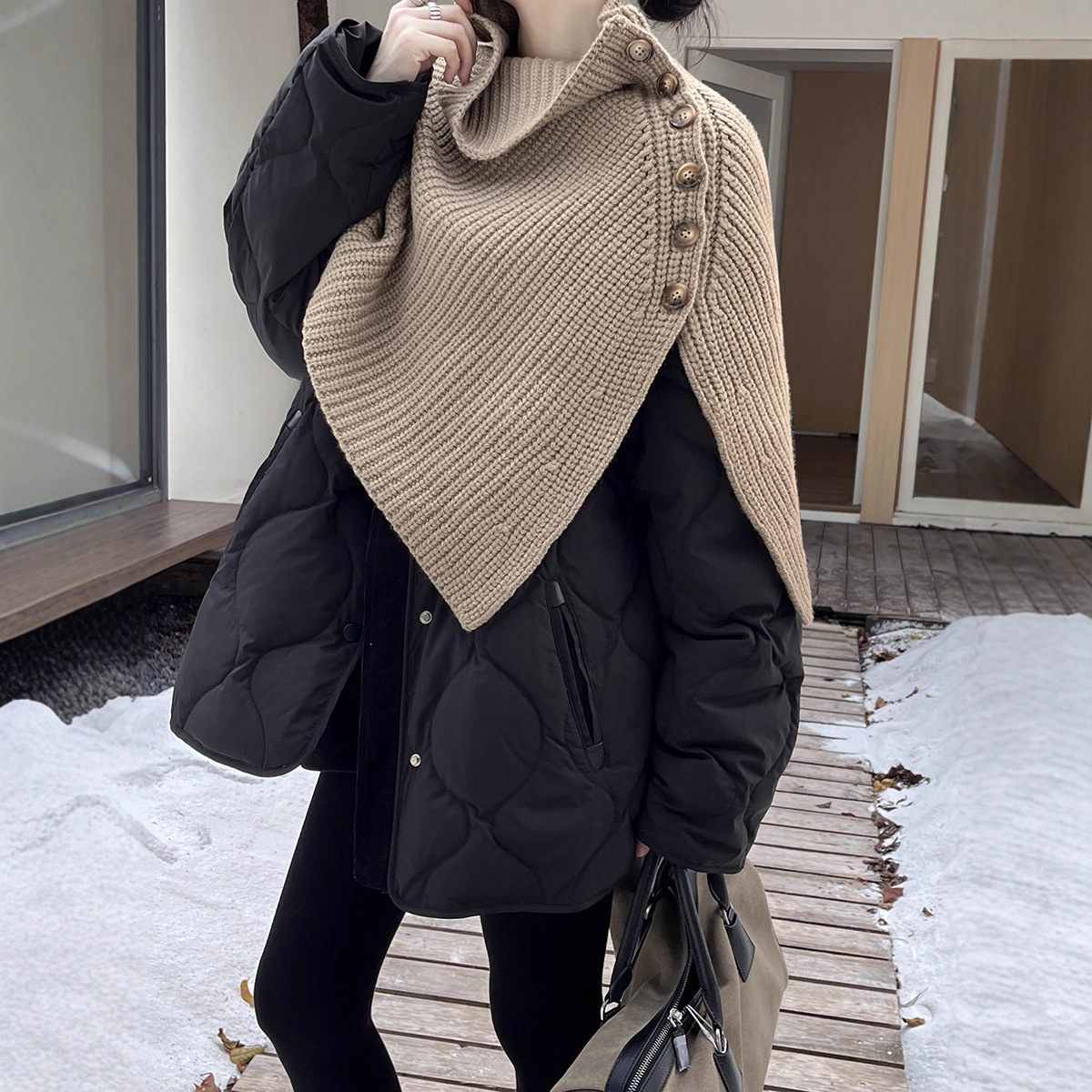 GRACETINAHOO冬上新90%白鸭绒 法式福禄绗缝慵懒廓形羽绒服YA016