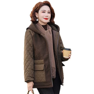 中年妈妈冬装棉服羊羔毛外套女加绒加厚棉袄中老年女装秋冬季棉衣