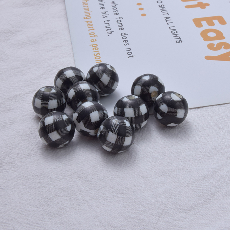 15mm Acrylic Printing Beads Houndstooth Necklace Bracelet Beads Ball Beads display picture 3
