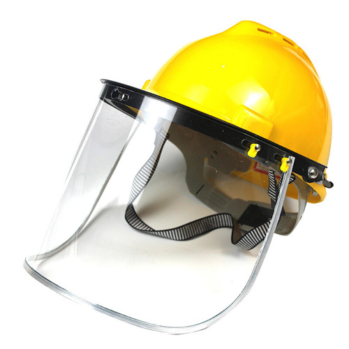 A complete set of aluminum bracket protective visor thickened PC anti-impact high temperature visor head-mounted polished mask with safety helmet