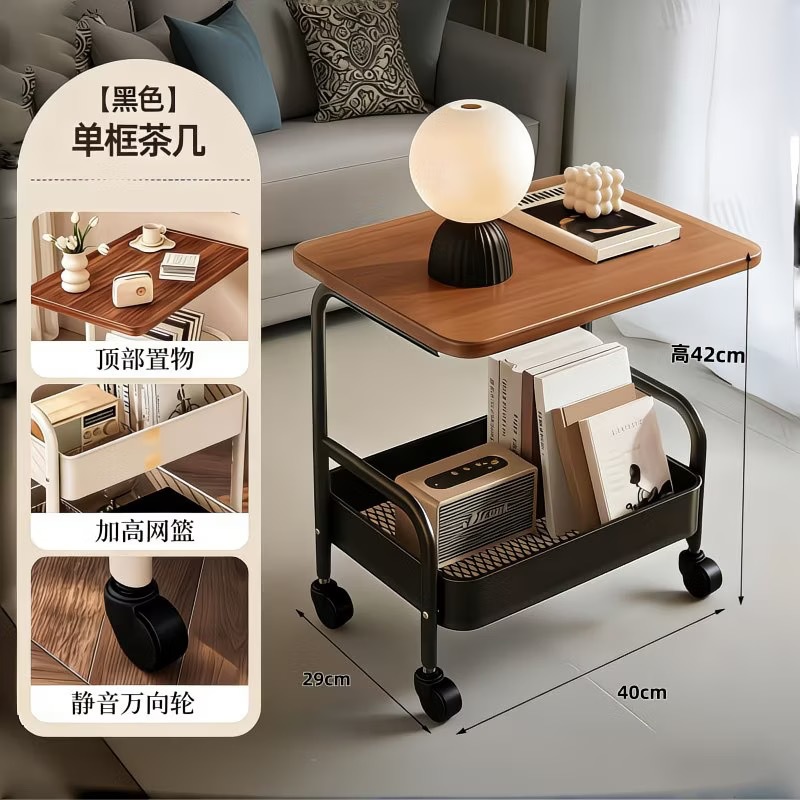 Black Two-Tier Chinese-Style Trolley Storage Rack, Kitchen Floor-Standing Multi-Layer Living Room Snack Rack, Movable