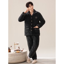 实体批发冬季男睡衣珊瑚绒家居服加绒加厚直播棉袄长袖套一件代发