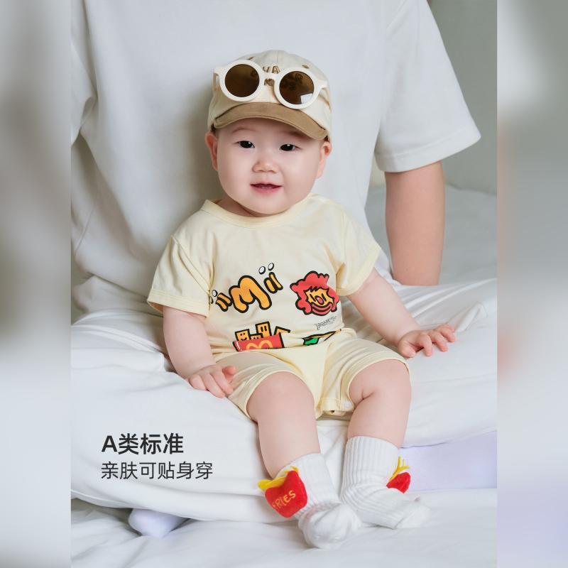 ベビー半袖ジャンプスーツ、夏用薄着、新生児ハンバーガーお出かけ服、夏用かわいいロンパース|undefined
