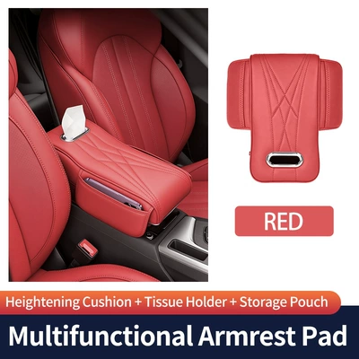 Car Armrest Box Pad Multifunctional Central Water Cup Holder Tissue Box Car Booster Pad Universal Armrest Box (Armrest box) - volcano-red