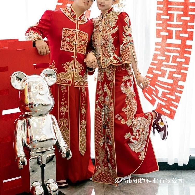 Aj Wedding Shoes Bridal Shoes Hexiu Wedding Dress Two-Wear Aj1 Women's Shoes Flats Sneakers Sneakers Red Xiuhe Wedding Shoes