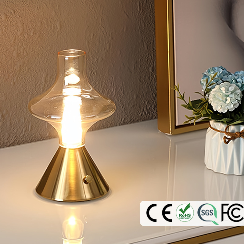Bar Coffee Restaurant Nordic Simple Retro Rechargeable Glass Table Lamp Designer Night Light Rechargeable Decorative Table Lamp