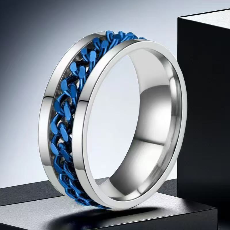 Anillo de acero inoxidable que no se desvanece ins moda masculina giratoria anillo de acero de titanio de nicho frío de los hombres liso