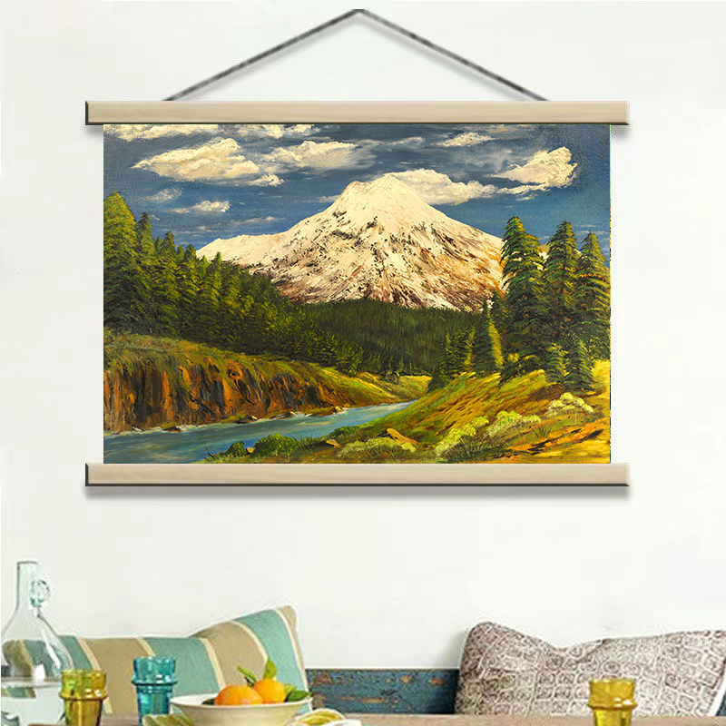 Van Gogh's Mountain, Sea, and Town Decorative Painting for Living Room Sofa Wall Art, Dining Room Electric Meter Box Hanging Scroll Painting, Nordic Oil Painting