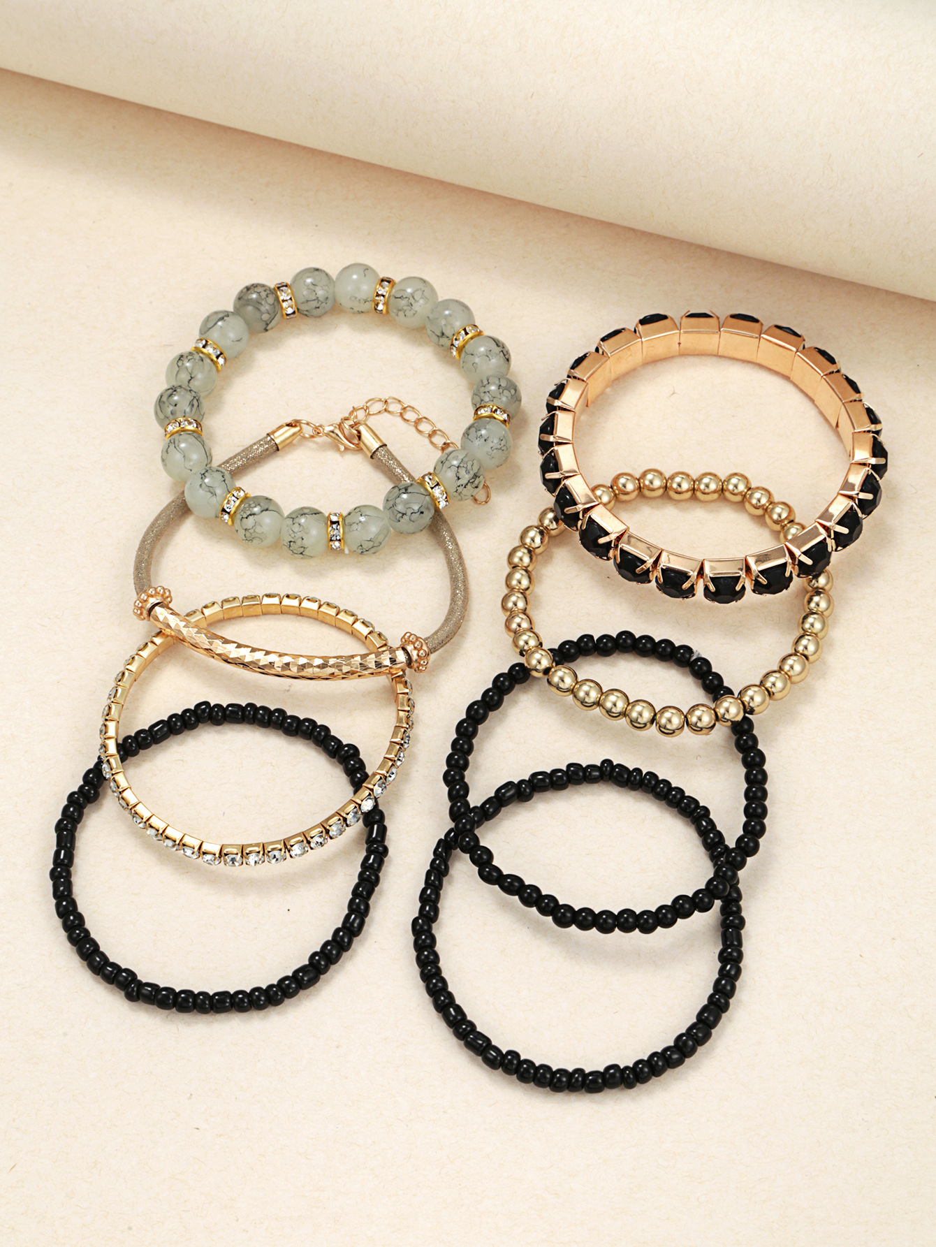 Geometric Pattern 7 Pieces Fashion Geometric Glass Inlay Artificial Gemstones Unisex Bracelets