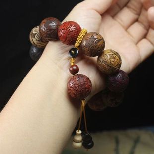Manufacturer's Multi-Bead Bracelet Engraved with Pixiu, Twelve Zodiac Signs, Cow Turning the World, Black Sandalwood, Green Sandalwood, Golden Silk, Nan Purple Direct Sale