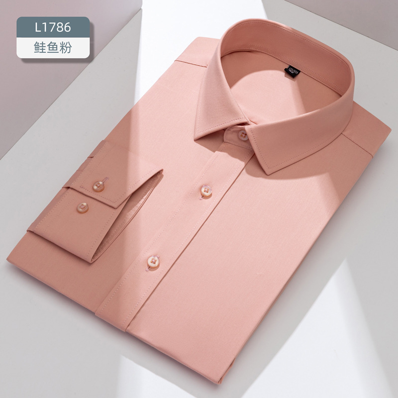 Camisas personalizadas de fibra de bambú para hombres, mangas largas anti-arrugas, herramientas profesionales, camisa blanca, logotipo bordado delgado, delgado
