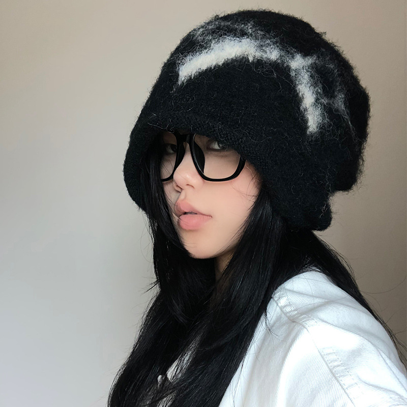 堆堆帽女秋冬新款大头围卷边冷帽韩系复古显脸小护耳保暖针织帽子|undefined