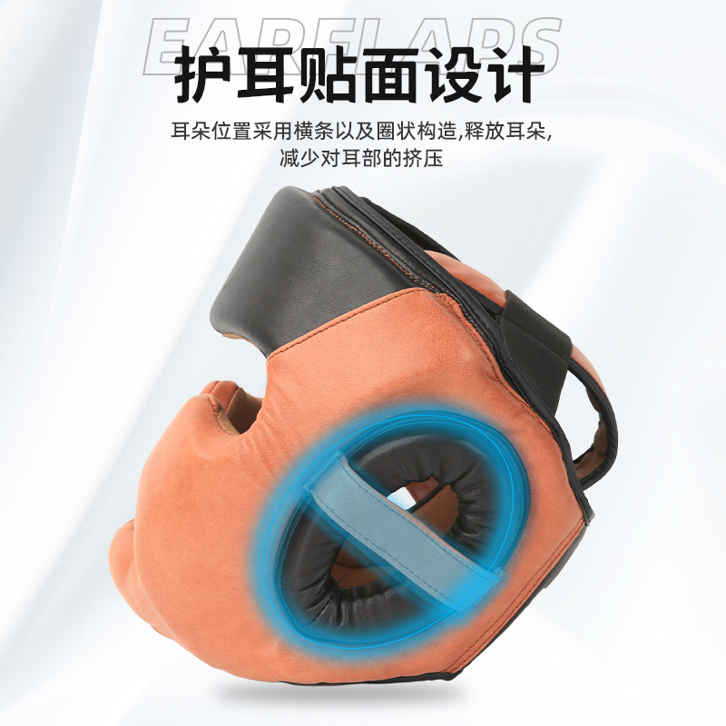 Kangrui boxeo cabeza protector piel de vaca impresión hecha a mano y teñido vintage Sparta cabeza protector Sanda lucha cabeza protector