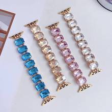 适用苹果手表表带AppleWatch9-1方块水钻皓石表带iWatch8弹力表带