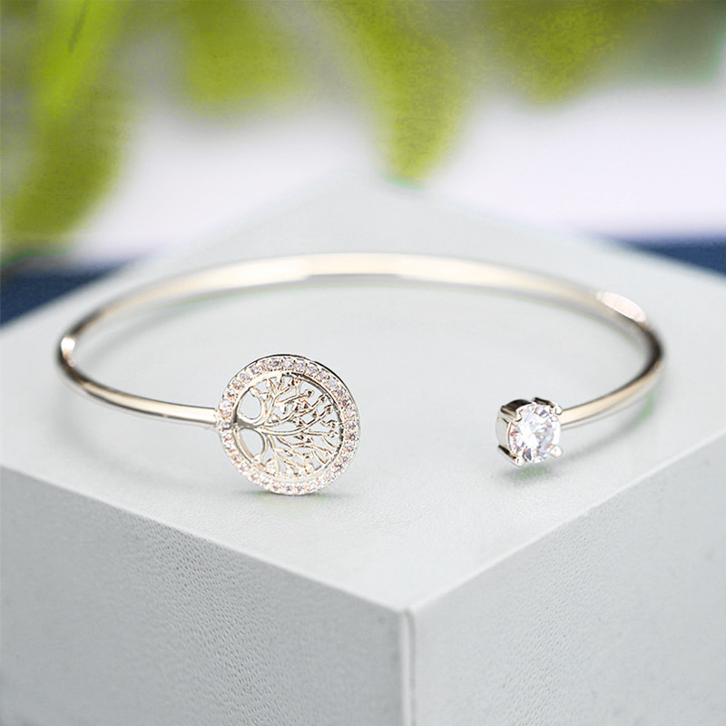 Fashion Tree Metal Plating Hollow Out Inlay Rhinestones Womenu0027S Bangle 1 Piece