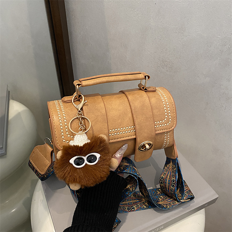 Women's Retro Boston Shoulder Bag, Stylish Cylindrical Handbag_voghion.com