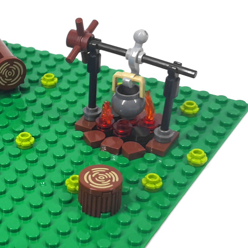 MOC doméstico pequeña partícula bloques de construcción ciudad camping picnic asado salchicha barbacoa parrilla tienda DIY montaje bloques de construcción