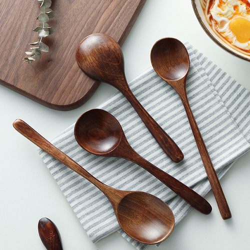Wooden dry rice spoon, Japanese wooden spoon for eating, long-handled ramen spoon, snail powder wooden spoon