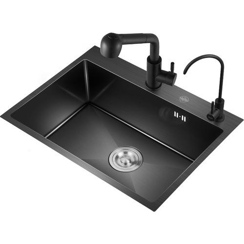 OD59 Wholesale Black 304 Nano Stainless Steel Sink Handmade Single Slot Vegetable Basin Washing Sink Kitchen Large Pool