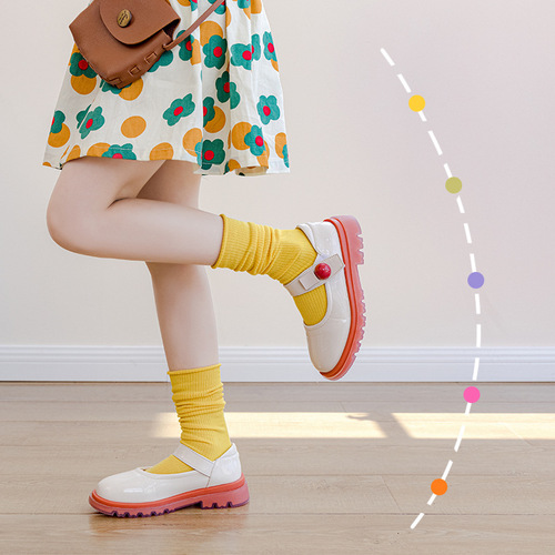 24 spring and summer solid color forest cotton girls' over-the-knee socks vertical strip pile socks Korean style calf socks children's socks wholesale
