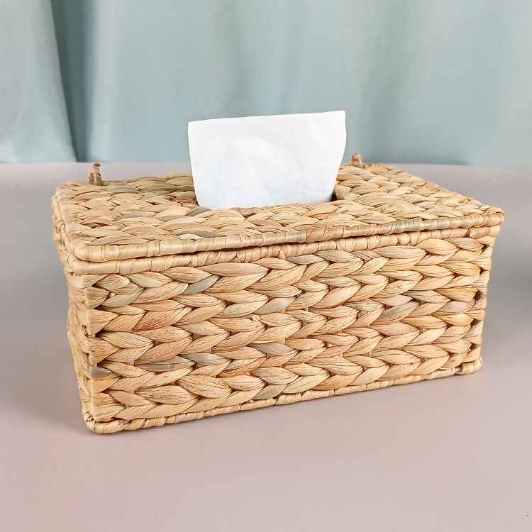 Amazon Water Hyacinth Grass Paper Towel Box Creative Pastoral Style Hand-woven Paper Towel Box Living Room Paper Towel Storage Box