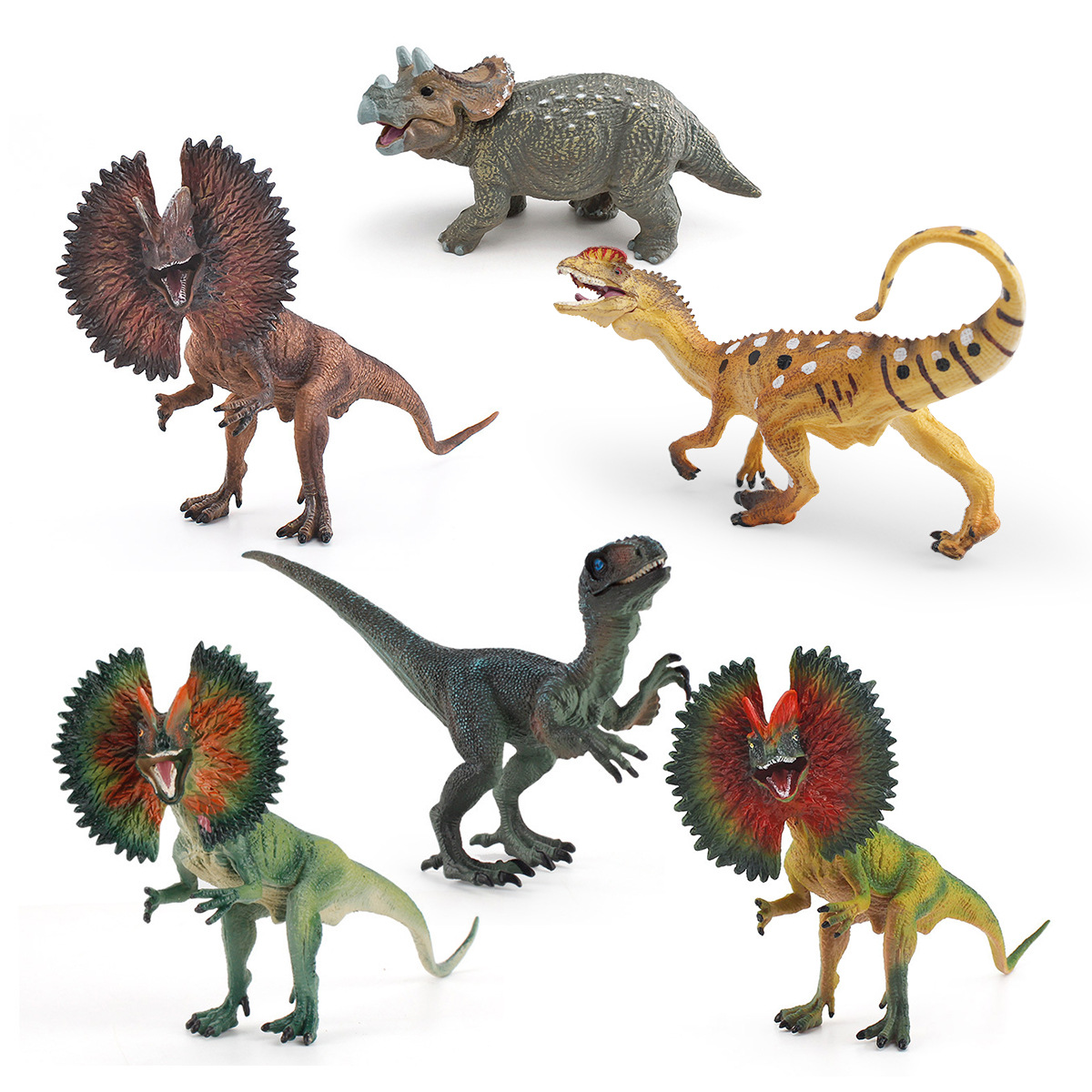 Simulación transfronteriza modelo de dinosaurio jurásico Cognitivo para niños Velociraptor Double Ridge Triceratops Juguetes de decoración hechos a mano