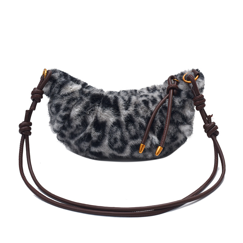Bolsa de moda transfronteriza de lana estampada debajo de la axila para mujeres otoño / invierno 2025 nueva moda bolso de corn de toro simple bolso de hombro