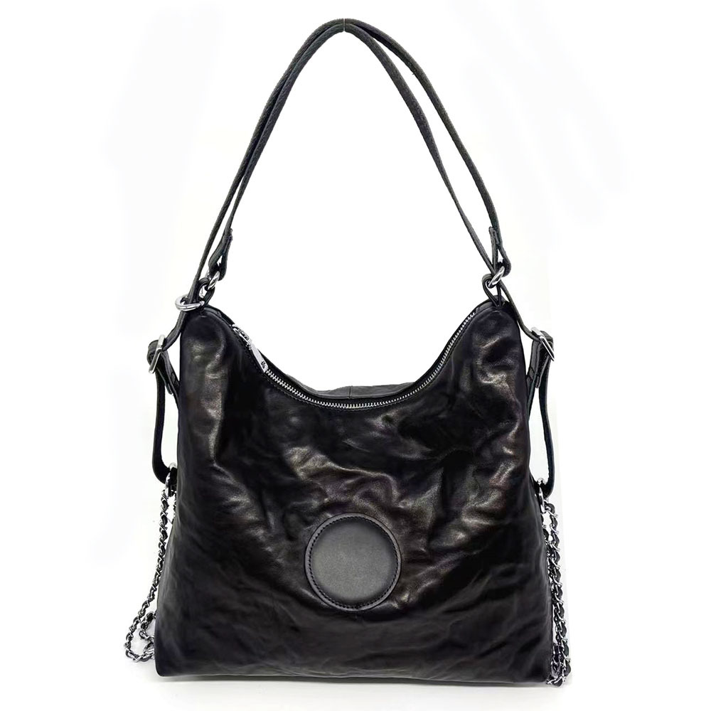 Leather Tanned Cowhide Shoulder Bag, Commuting Tote Bag, Versatile Double Backpack, Black_voghion.com