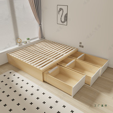 定 制储物大抽屉床小户型全拉床箱实木排骨架铺板高箱榻榻米软包