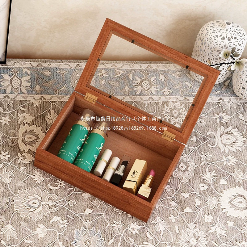 Ретро-органайзер для хранения украшений ручной работы из массива дерева, деревянная коробка с откидной крышкой для мелочей