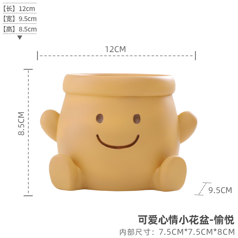Chậu cây mọng nước mặt cười resin, chậu mini để bàn, trang trí sân vườn và ban công (RG-75)