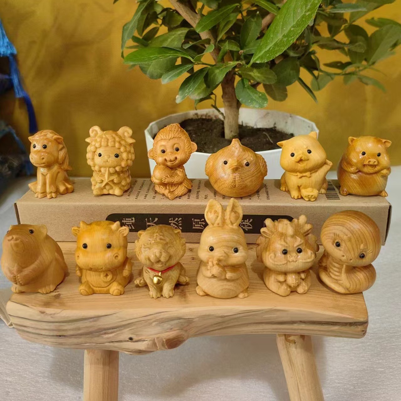 yabai wood carving twelve zodiac hand pieces solid wood carving arts and crafts wooden zodiac desktop decoration gift