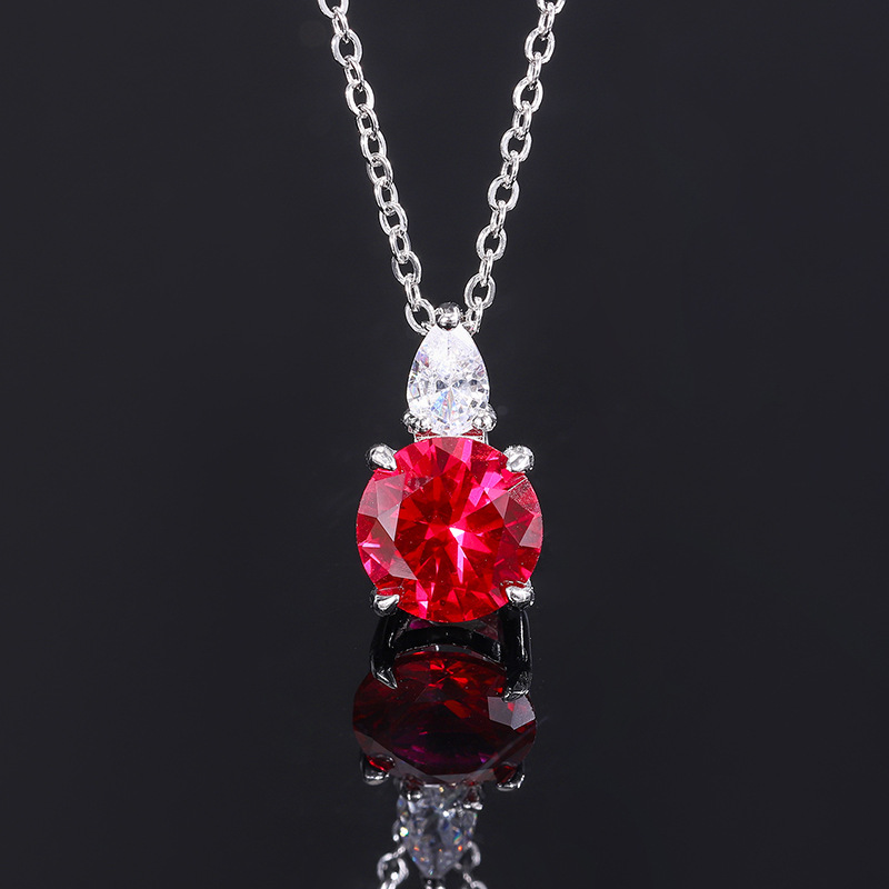 Zhuang Sheng joyería S925 joyería de plata simulación rojo zafiro redondo nicho estilo diario traje 9mm-6mm