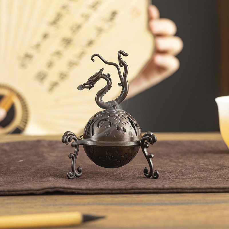 云龙吐瑞香炉合金盘香炉小祥云无粘粉檀香炉复古镂空薰香炉摆件