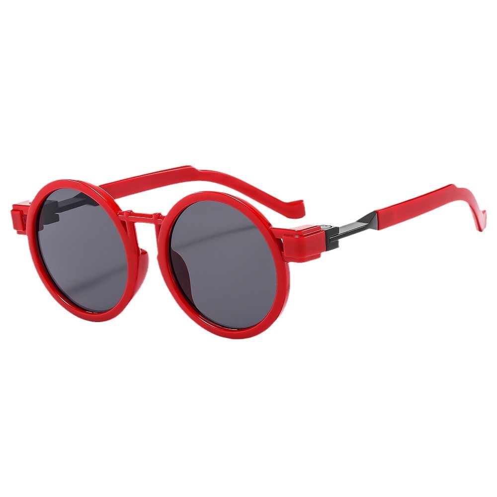 New Round Frame Personalized Metal Inlay Sunglasses with Legs, Fashionable Men's and Women's Motorcycle Rock Sunglasses, Cross-border Trendy Glasses_voghion.com