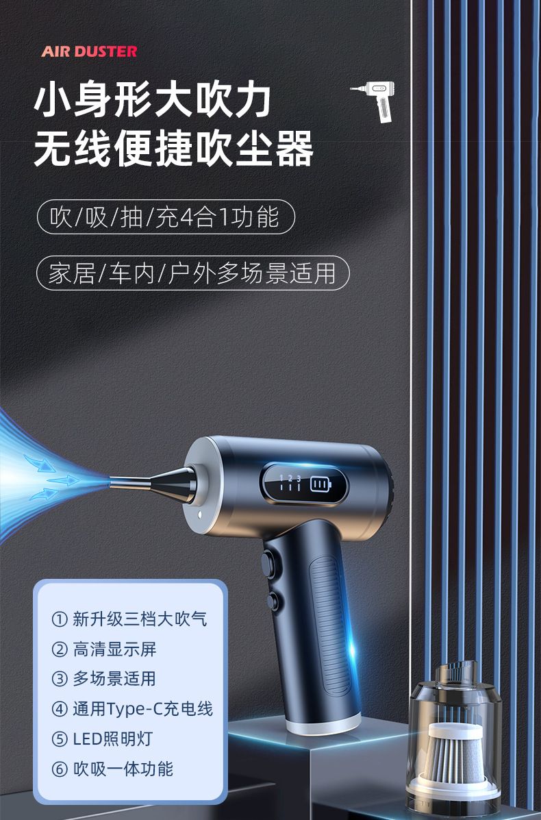 Blow-suction integrated car vacuum cleaner, best-selling cross-border product, portable wireless handheld vacuum cleaner, dual-use for home and car