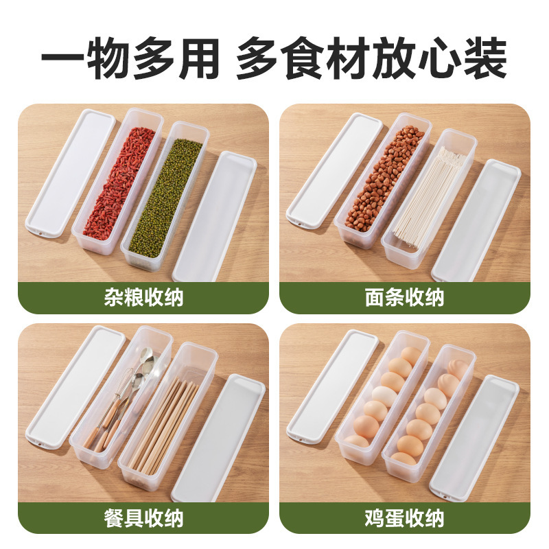 Caja de almacenamiento de refrigerador Caja de conservación de alimentos para el hogar Cebolla verde y cilantro Caja sellada larga Caja de almacenamiento de fideos de granos de cocina