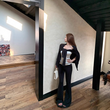 实拍2025V领宽松休闲针织开衫吊带背心叠穿微喇休闲裤三件套装女