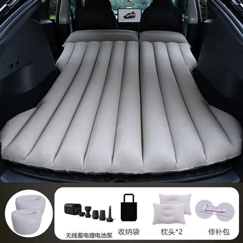 Sleeping Pad Folding, Shiyong Vehicle-mounted inflatable bed - gray-tesla-model-y-with-black-wireless-battery-pump-round-stool