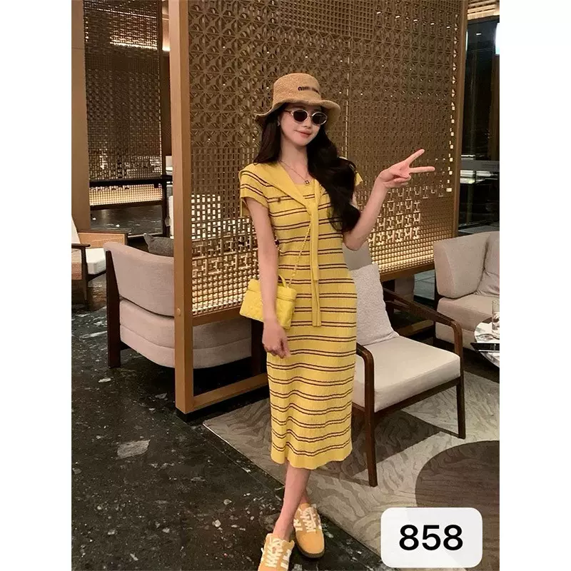 马标甜妹贵气质文静针织衫连衣裙高级感显瘦腰弹性少女装工厂批发